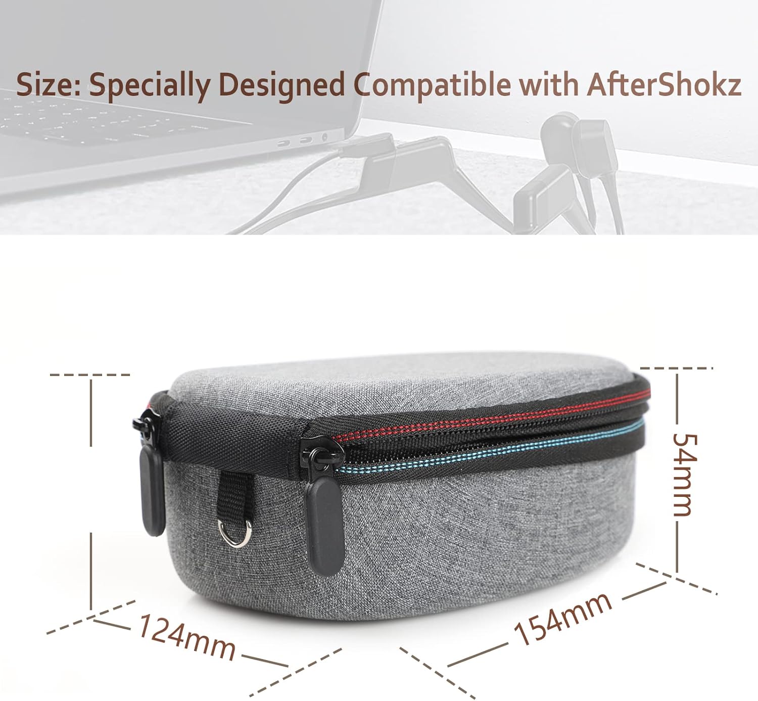 Hard Case Compatible with AfterShokz Trekz Air/Aeropex/Titanium Mini Open Ear Wireless Bone Conduction Headphones AS650 / AS800, Storage Pouch for HeadphonesGray(Case Only) - Image 3