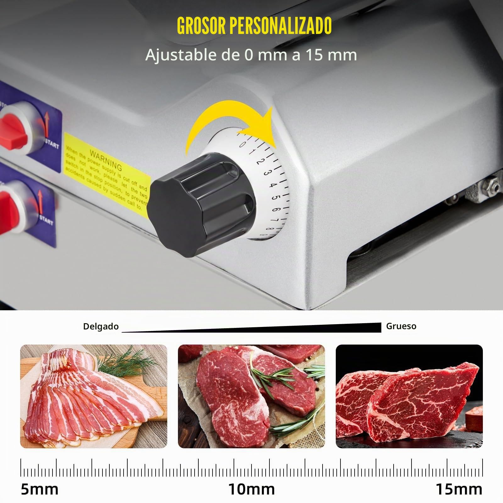 Cortadora eléctrica profesional de carne y fiambres - Motor cobre 210W, cuchilla desmontable 220mm - Grosor 0-12mm, protección infantil - Uso doméstico/comercial - Semiautomática YF-B200B, enchufe