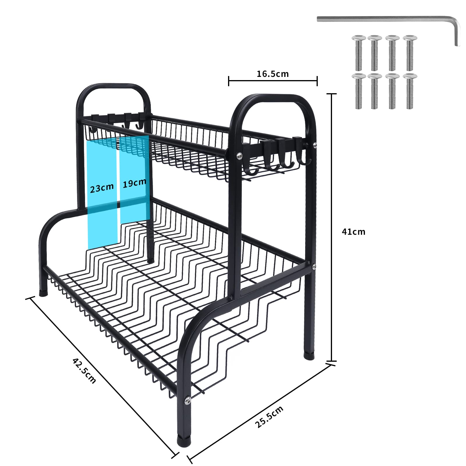 NAIZY Scaffale Portaspezie A 4 Ripiani In Metallo Nero 53x35x20 Cm, Inclinato E Rimovibile, Senza Foratura