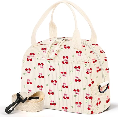 Miniatura 15 de Lonchera para mujer, lonchera con diseño floral, bonita lonchera aislada de pana con correa para el hombro para mujeres adultas, para el trabajo,