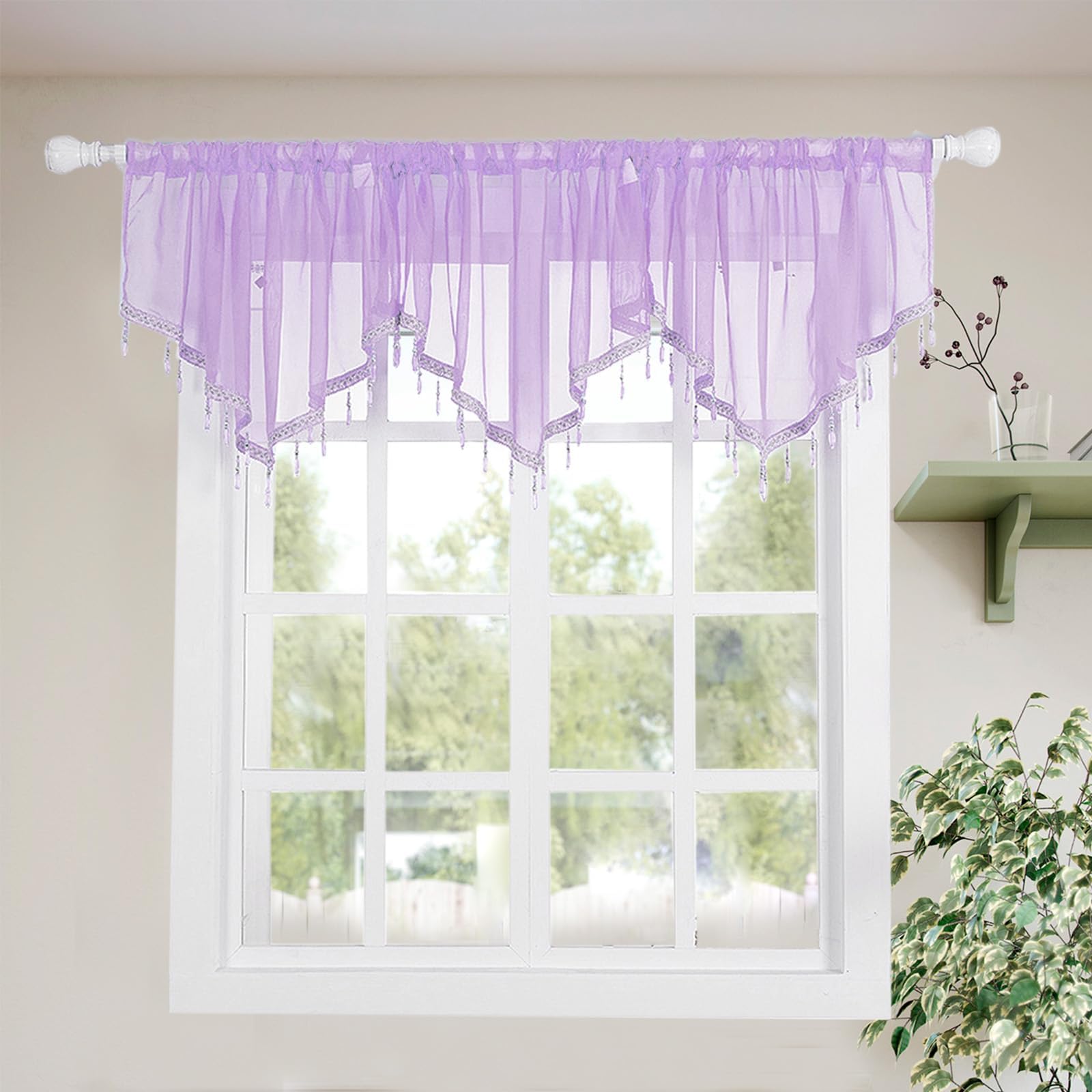 Molaxhome Purple Swag Curtain Scalloped Curtain Valance Drape Sheer Lace Panel 1Pc