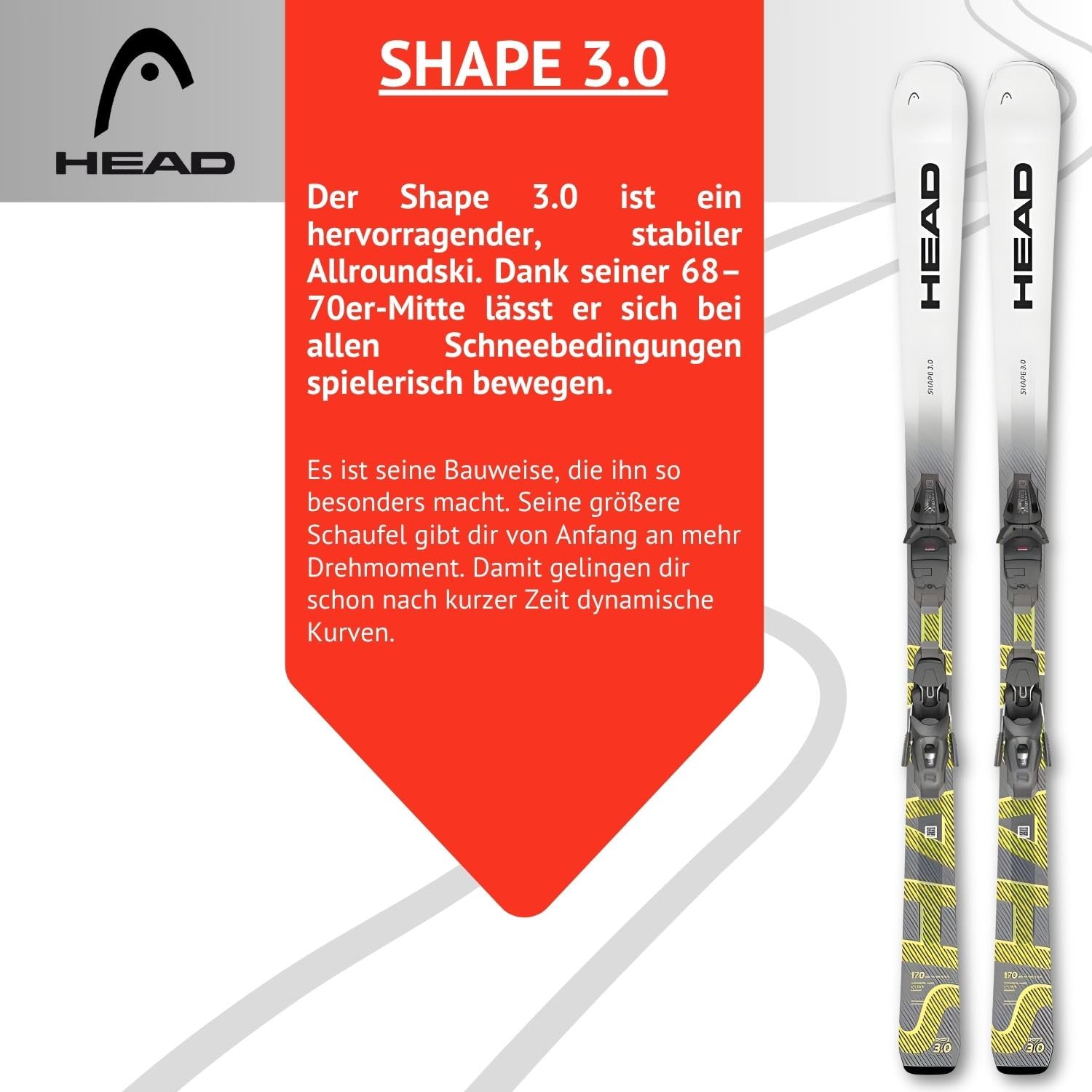 Sci alpini, piste, sci – Head Shape 3.0 – Allride Rocker – con attacco PR10 GW Promo Gripwalk Z3 – 10 – per piloti avanzati e buoni – Sci carving per piste preparate