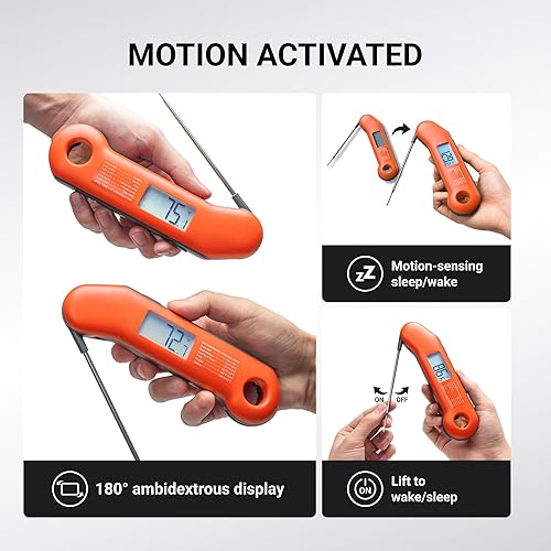 Miniatura 4 de Termómetro profesional digital para carne, lectura instantánea ultrarrápida de 0.5 segundos, precisión certificada NIST  0.5 F, impermeable IP67,