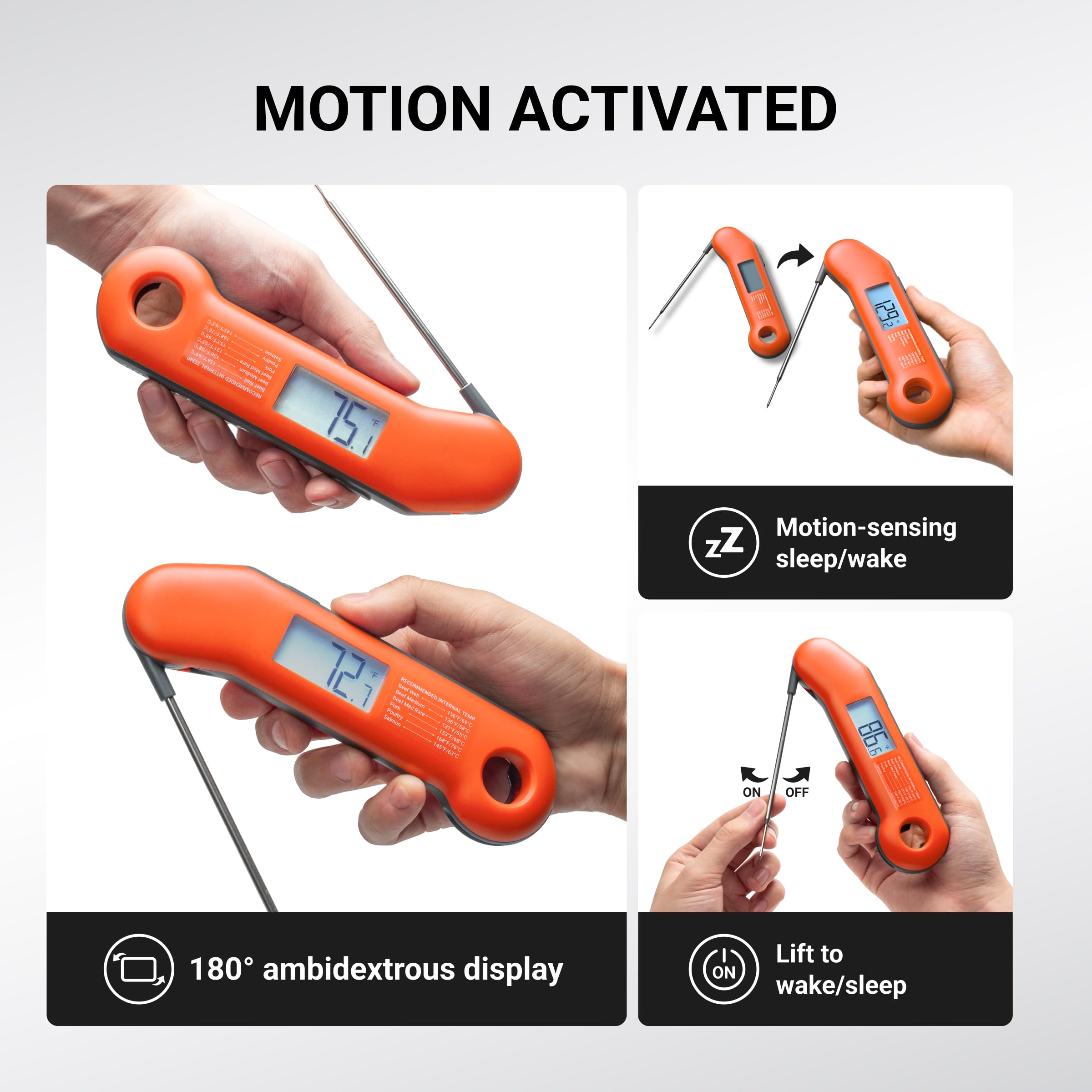 Termometro professionale per carne digitale, lettura istantanea ultra veloce di 0,5 secondi, certificato NIST precisione ±0.-15 °C, 100% impermeabile, display retroilluminato a rotazione automatica