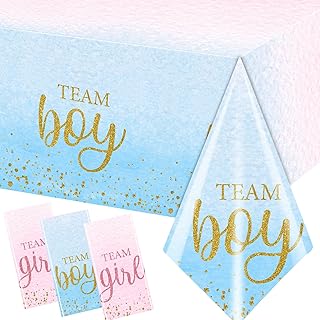 Gupesxu 3Pack Gender Reveal Tablecovers,Boy or Girl Gender Reveal Decorations Plastic Pink Blue Table Cloth for Baby Shower Birthday Party Supplies