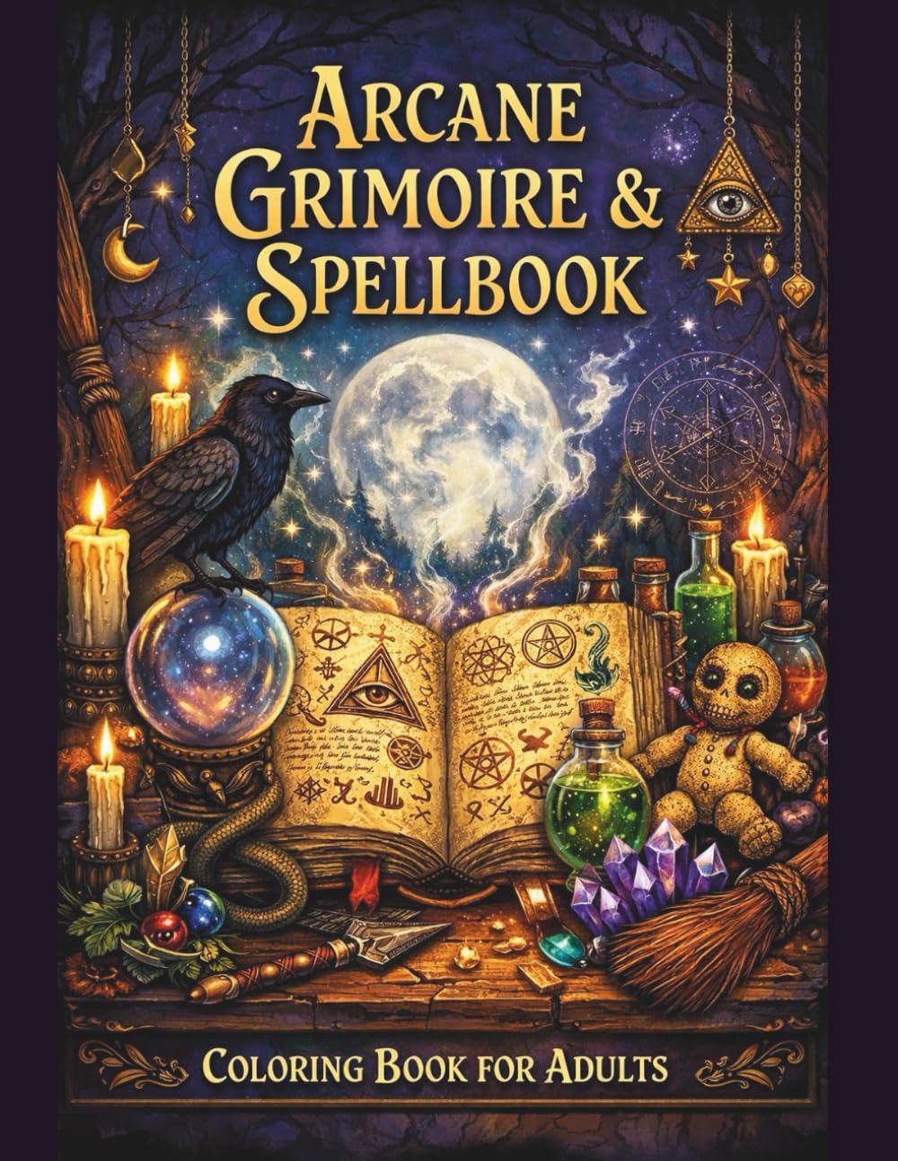 ARCANE GRIMOIRE & SPELLBOOK: A Dark Magic Coloring Book for Adults Featuring 45 Single-Sided Ancient Spell Pages, Magical Symbols, Potions, Crystals, ... Designs (ARCANE REALMS Coloring Series)