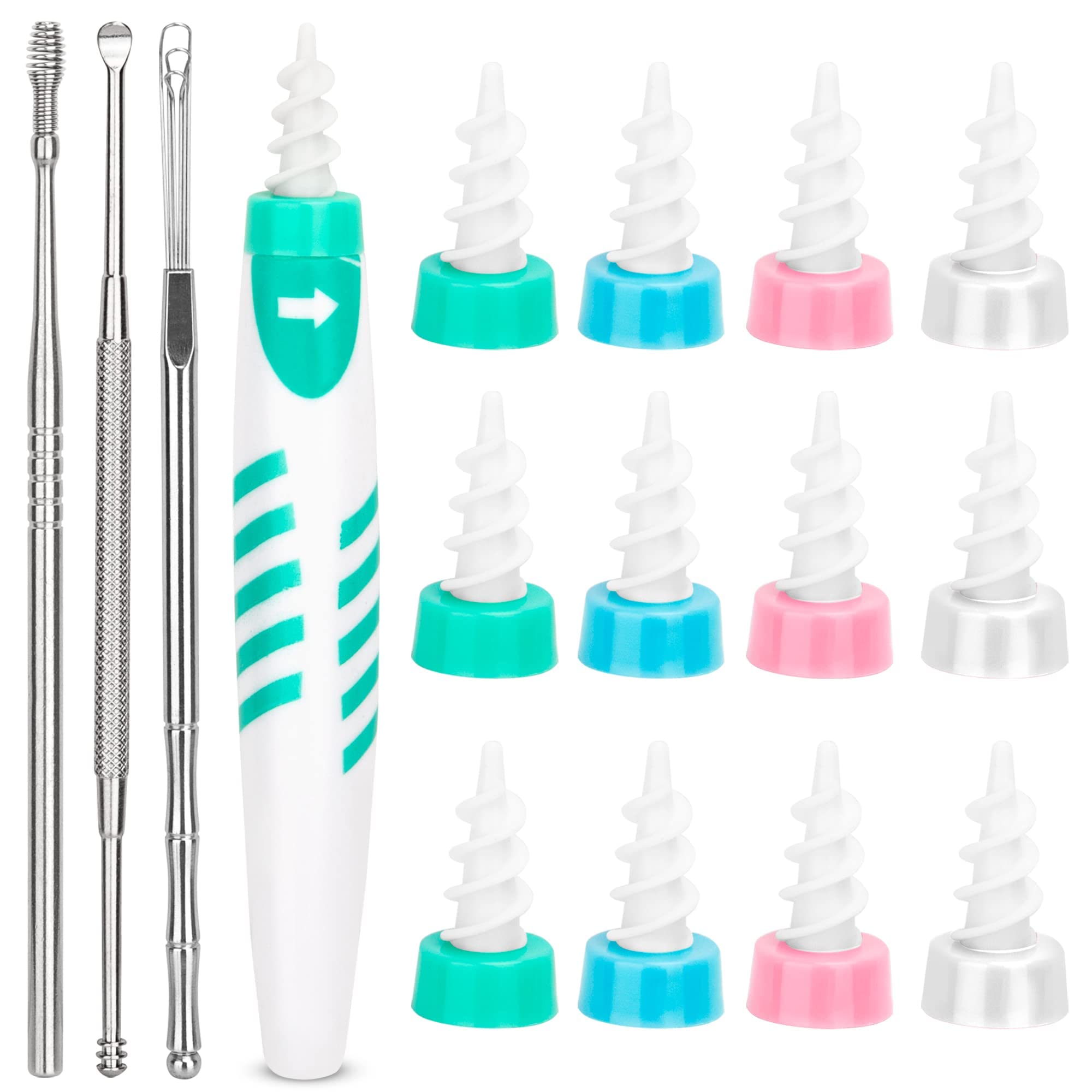 Photo 1 of Q Grips Earwax Remover 2022, Ear Wax Removal Tool Kit, Soft Silicone & Safe Spiral Ear Wax Remover, Ear Cleaner with 16 Replacement Heads, Ear Cleaning Kit with 3 Pcs Earwax Removal Kit for Adult
