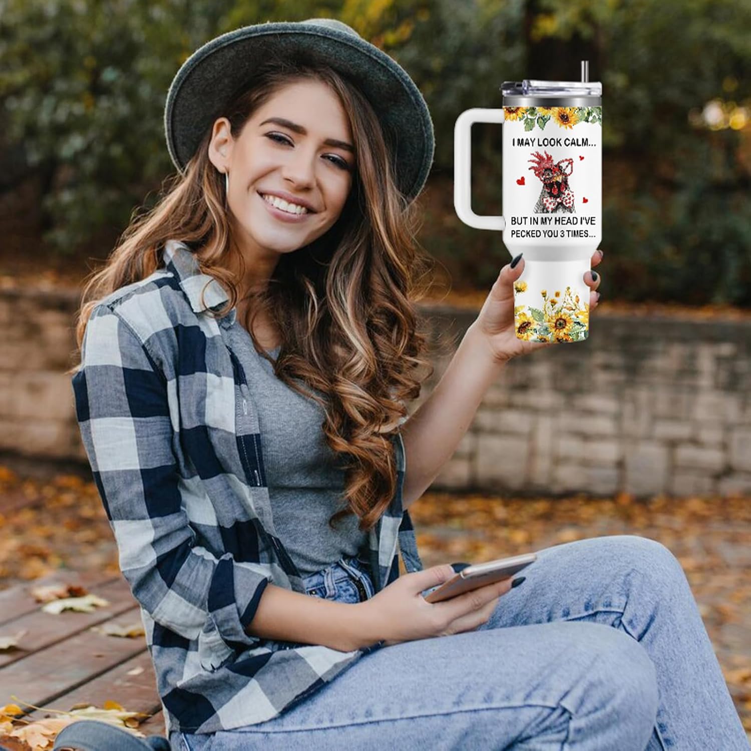 Chicken Gifts for Women - Chicken Tumbler Cup 40 oz - Funny Gifts for Chickens Lovers/Mom/Lady - Just a Girl Who Loves Chickens Themed Stainless Steel Mug, Sunflower - Image 6