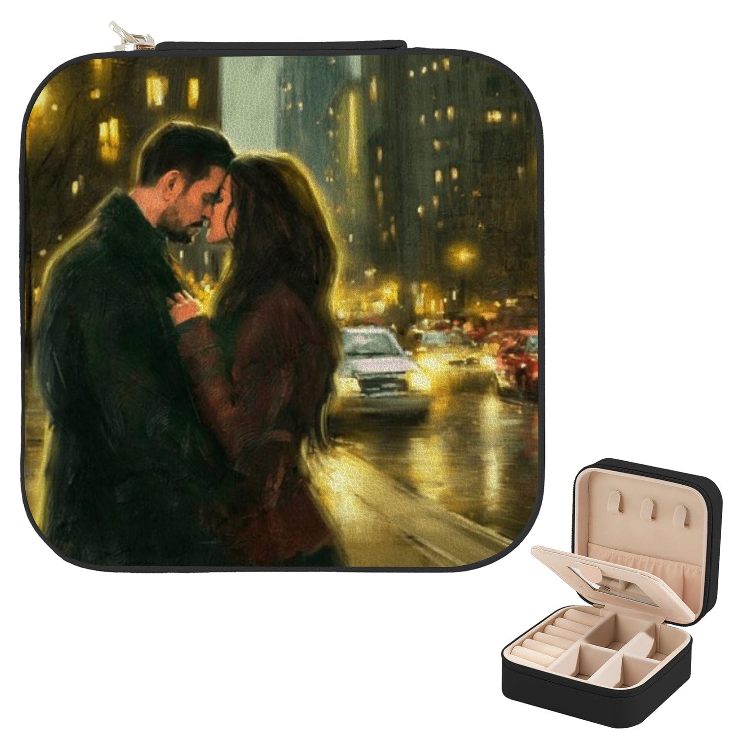 Romantic Lovers Valentine City Landscape Small Jewelry Gift Box Leather Personalized Jewelry Box Traveling Accessories For Women Organizer