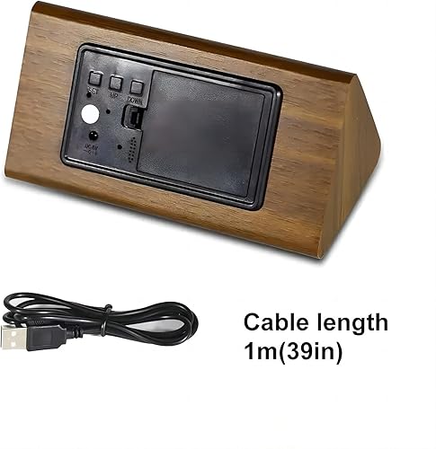 Miniatura 6 de Lancoon Reloj despertador digital de madera, fecha de hora, 1224 horas, temperatura y humedad, activación de sonido, brillo de 3 niveles, funciona