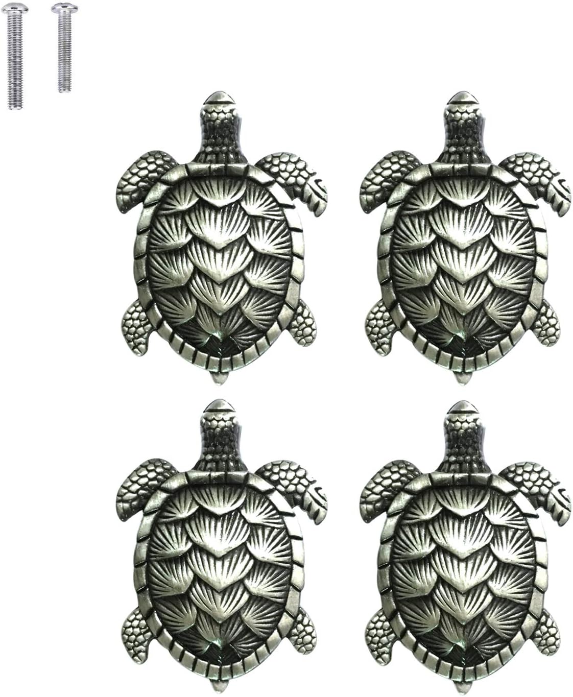 Turtle Drawer knobs Nautical Beach Ocean Theme Home Decor Drawer Pulls Handles for Dresser Cupboard Wardrobe Cabinet Kitchen Tortoise Knobs Pack of 4 (Silver)