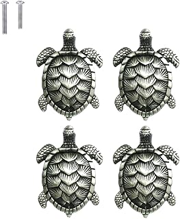 Turtle Drawer knobs Nautical Beach Ocean Theme Home Decor Drawer Pulls Handles for Dresser Cupboard Wardrobe Cabinet Kitchen Tortoise Knobs Pack of 4 (Pewter)