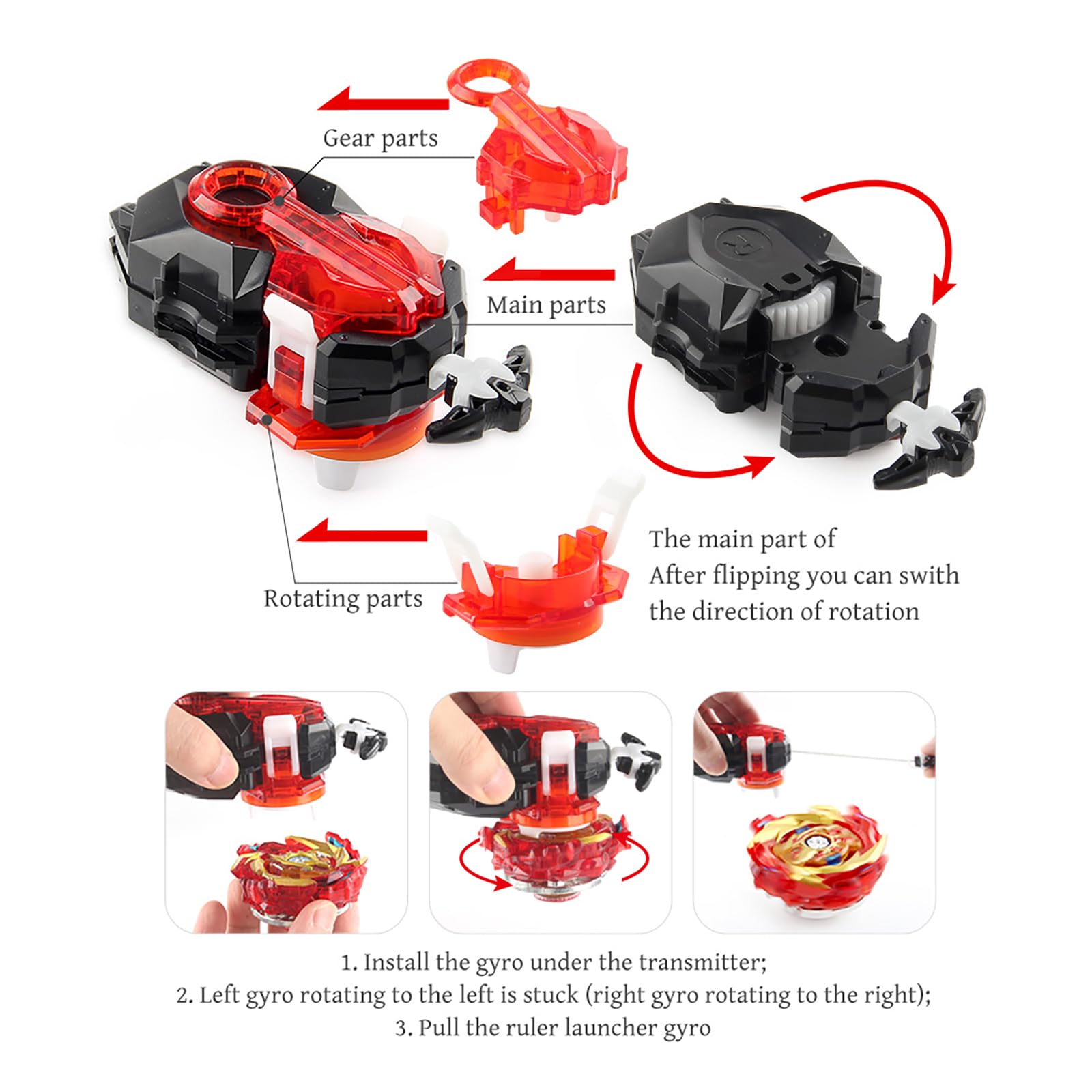 8 in 1 Peonzas de Batalla Gyros Set, 4D Combat Gyros Battle with Launcher Gyros, Incl 4 Pieces Gyros Launcher Set, AA