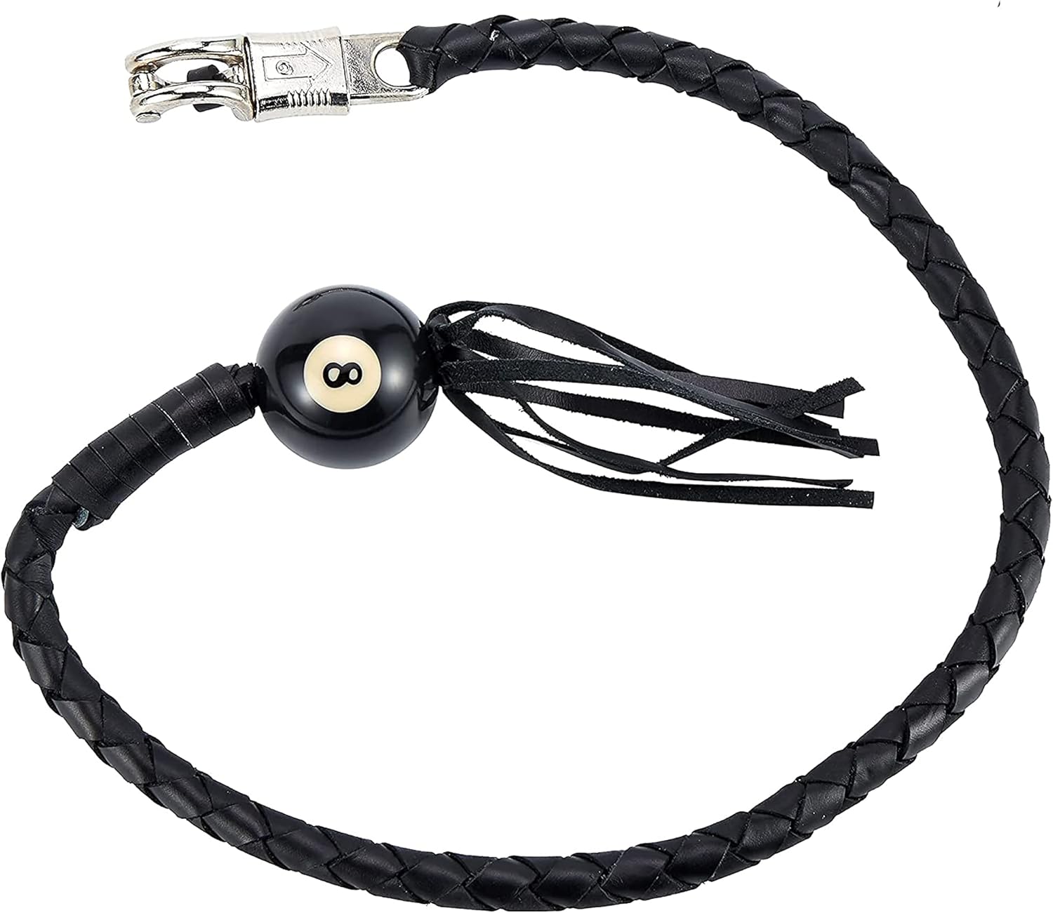 Dream Apparel 42" Leather Motorcycle Get Back Whip for Handlebar Fringed Biker Whip With Pool Ball, Black