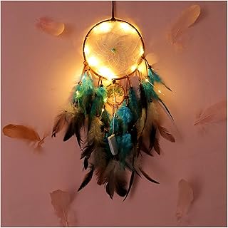 Aqxyedc VNJUGF Azul Color Dream Catcher con LED Luz Folk Style Wind Chimes Decoración Decoración Dream Catcher Photo Props Balcony Decor Best Gifts wanglan(with Lamp)