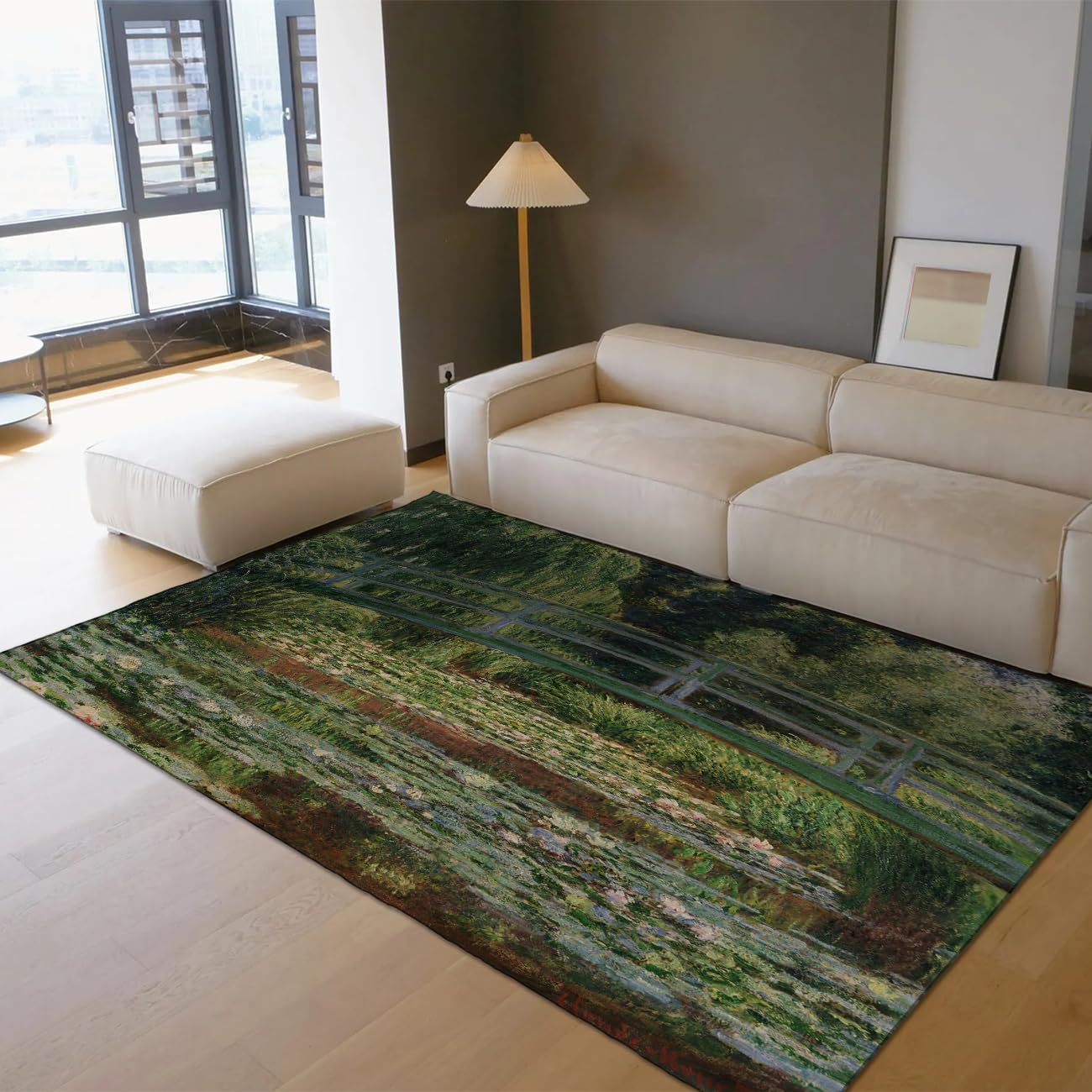 Tapis Lotus Pond antidérapant et lavable en machine pour salon zen