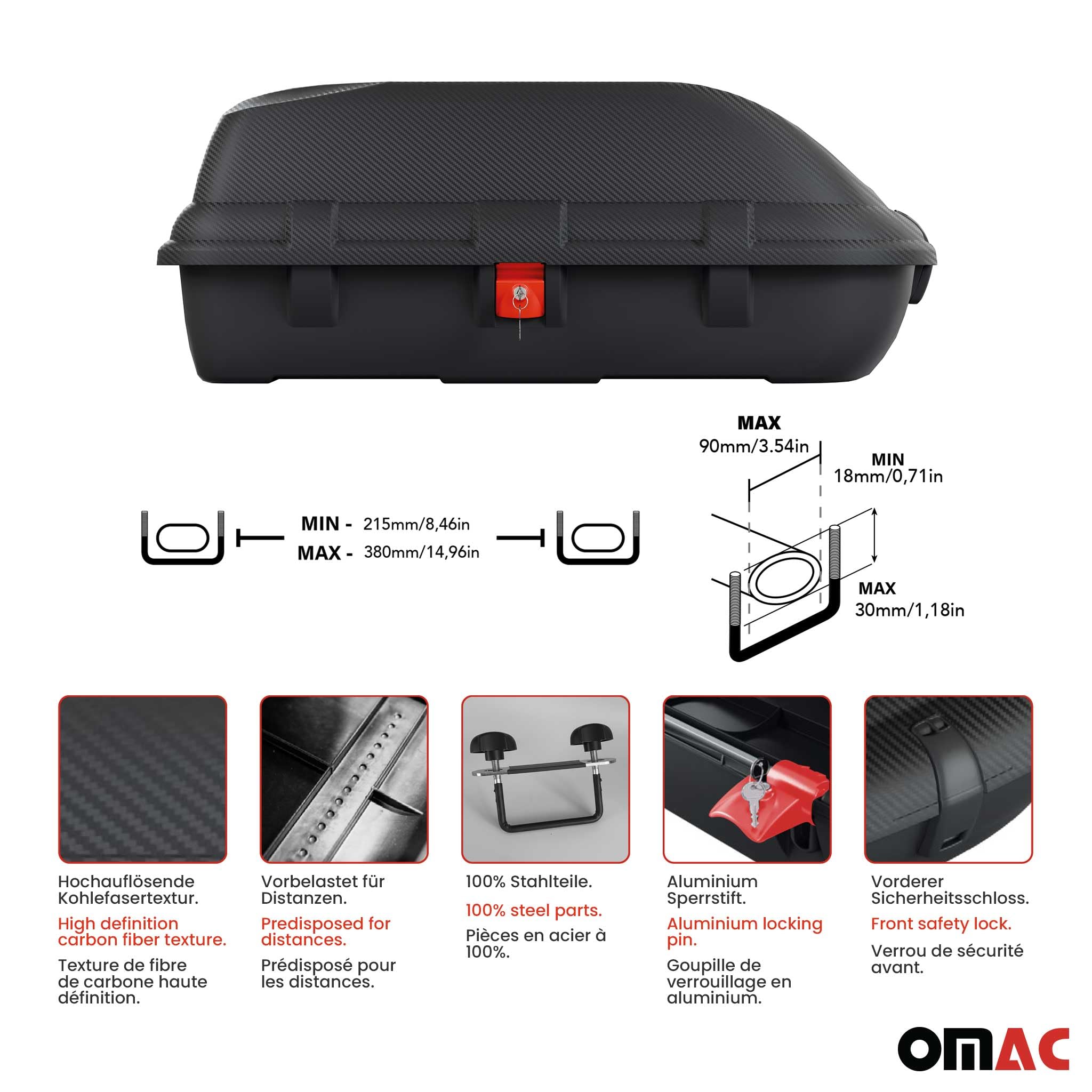 OMAC Cofre de techo para – Certificado TÜV – Sistema frontal de aluminio con cerradura – Capacidad de carga de 55 kg – 270L