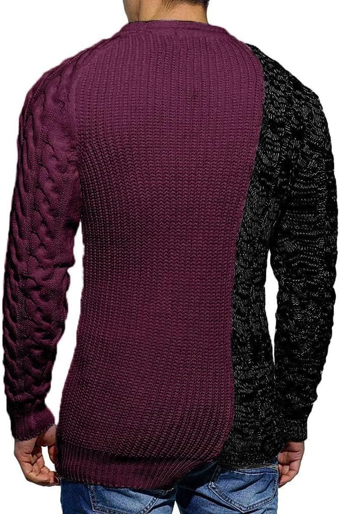 Men's Pullover Winter Ribbed Knitted Color Block Comfort Stylish Twisted Long Sleeve Sweater, A- Wine, 3X-Large - Image 2