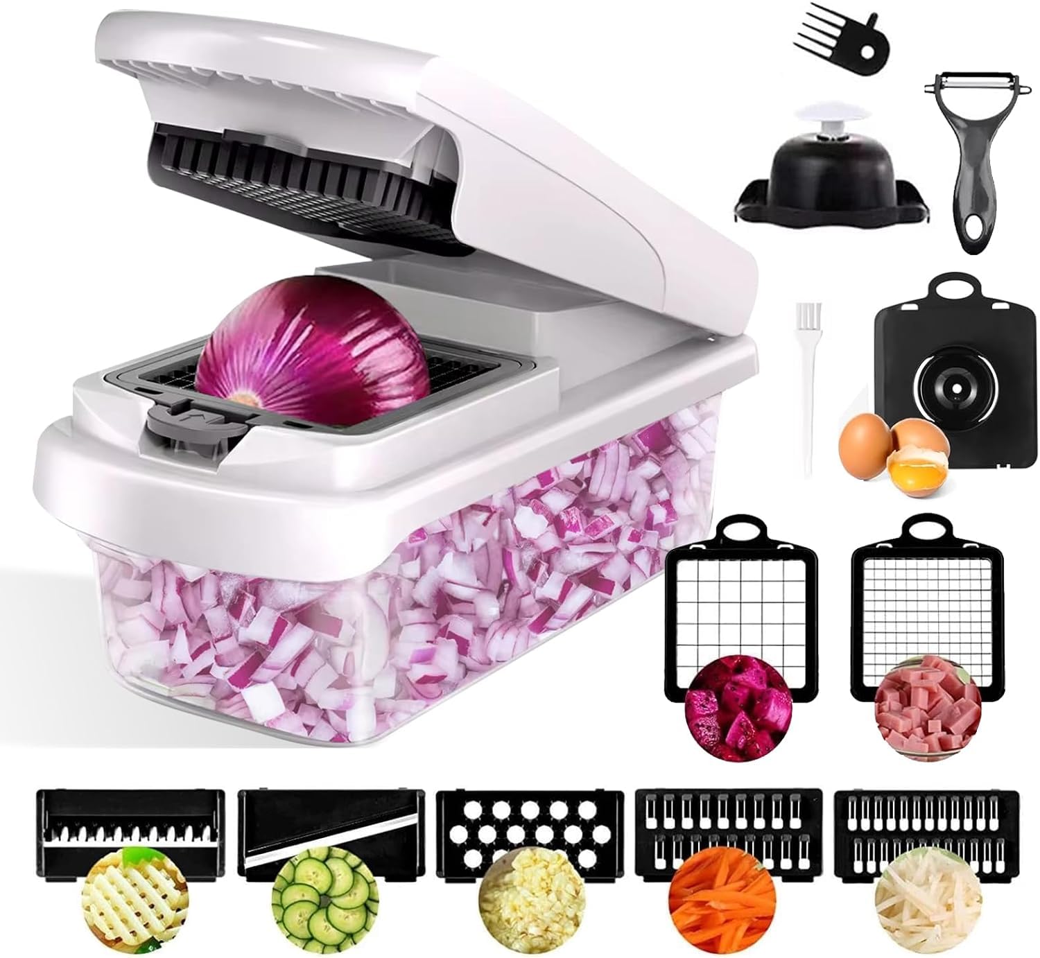 Coupe legumes multifonctions 14-en-1 blanc mandoline compacte cuisine