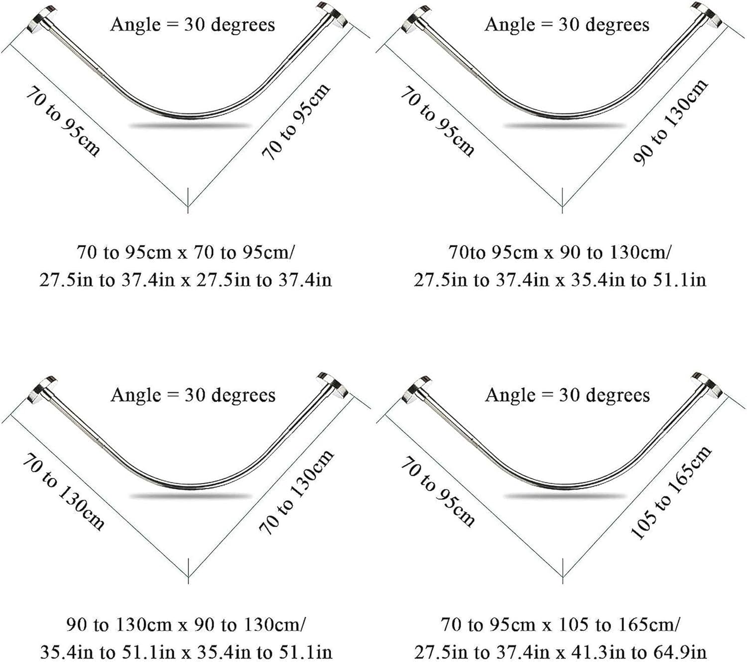 Adjustable L Shaped Shower Curtain Rod, Curved Shower Curtain Rod Rail 304 Stainless, Drill Free Install, for Bathroom, Clothing Store, Private Space