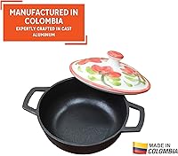 Vista 3 de IMUSA 0.5qt Carmen de Viboral Cast Aluminum Nonstick Caldero 8pc Set with Floral Ceramic Lids (Drop Ship), Black - 14cm