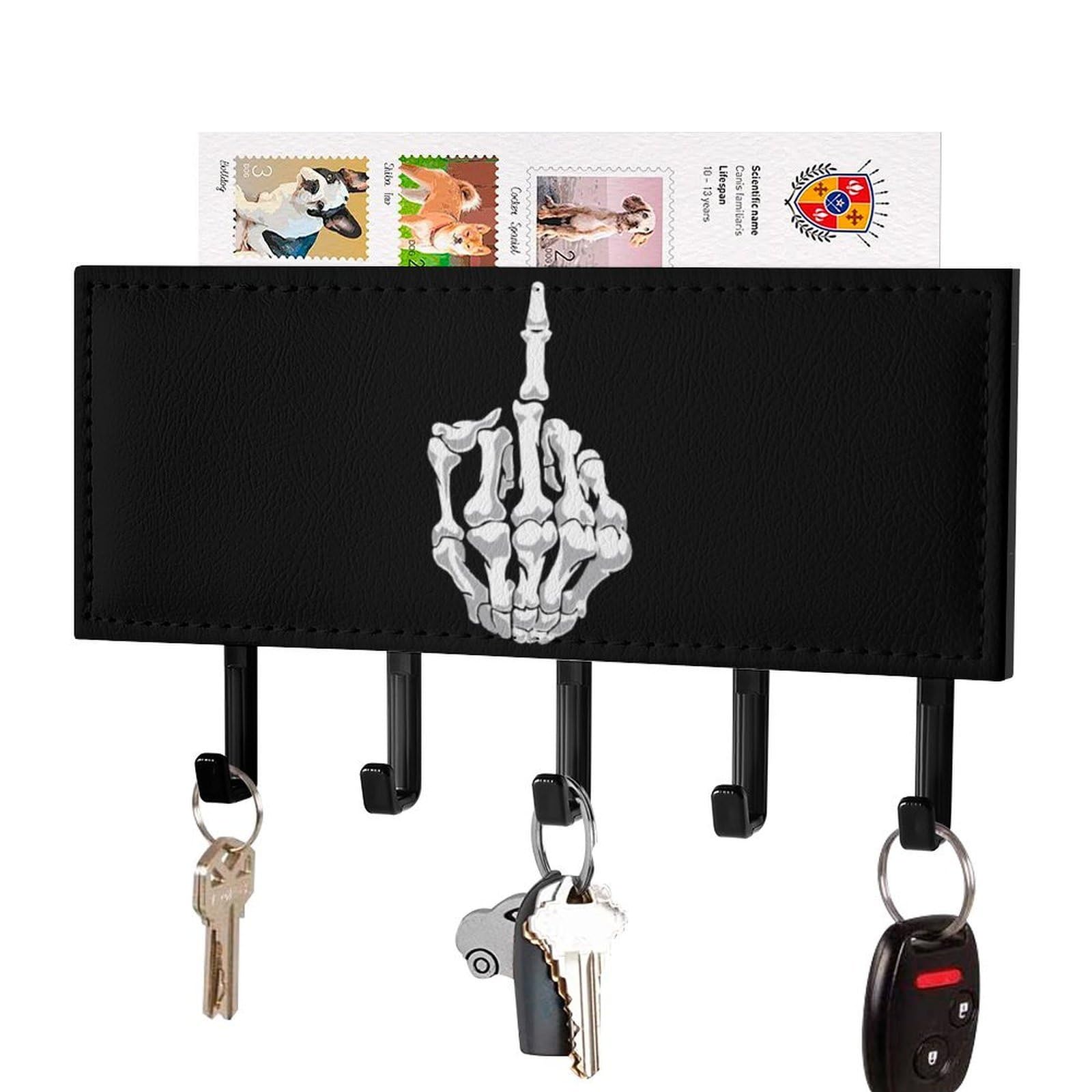 NCLQVJXZKHW Skull Middle Finger Key Holder with 5 Hooks Key Hooks Wall Mounted Key Racks Key Hanger Organiser Shelf