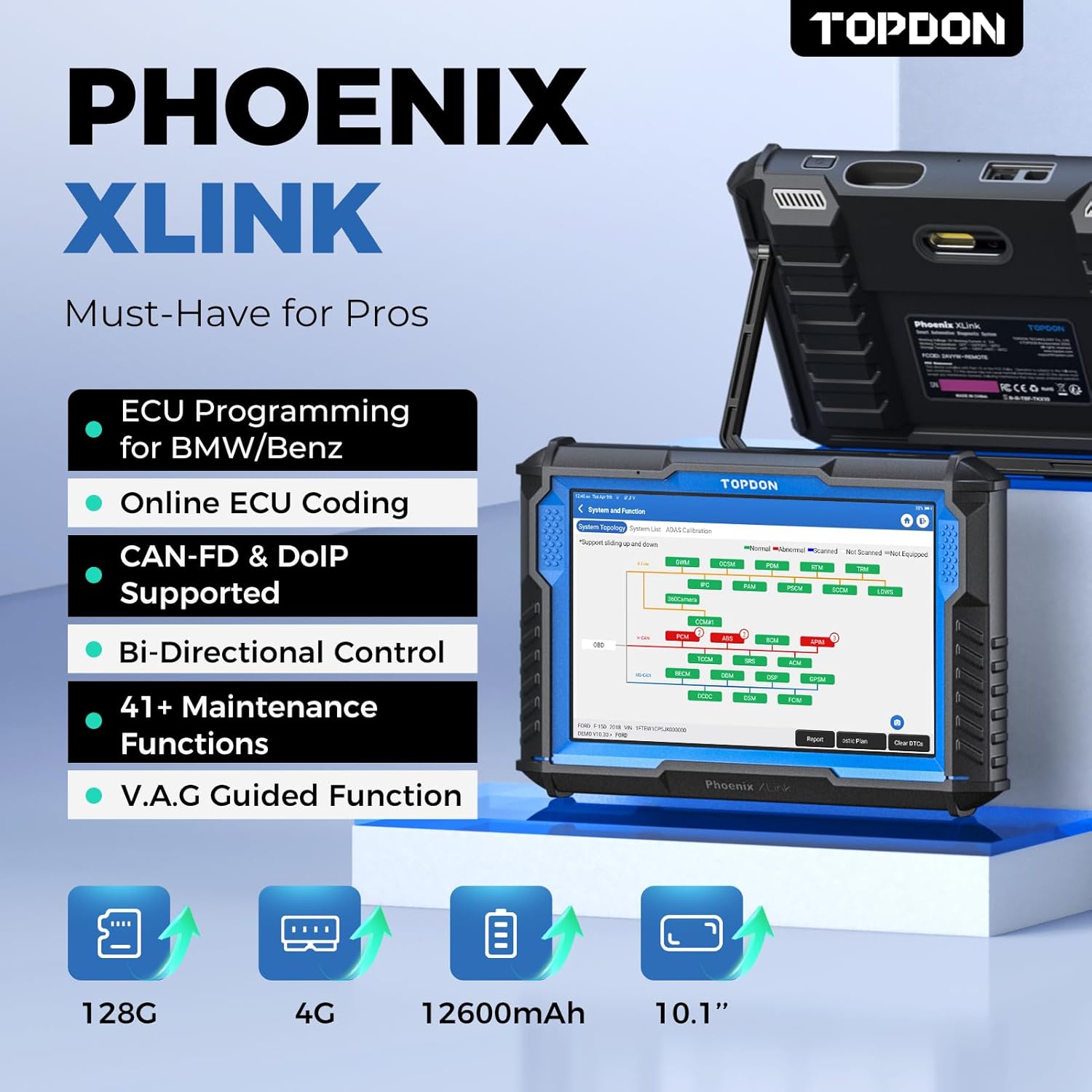 TOPDON Phoenix XLink Scan Tool, ECU Programming, Online ECU Coding, Upgraded of Phoenix Plus, Topology Mapping, 41 Services, Bi-Directional Scanner, Guided Function, CAN FD/DoIP, 2 Years Free Update