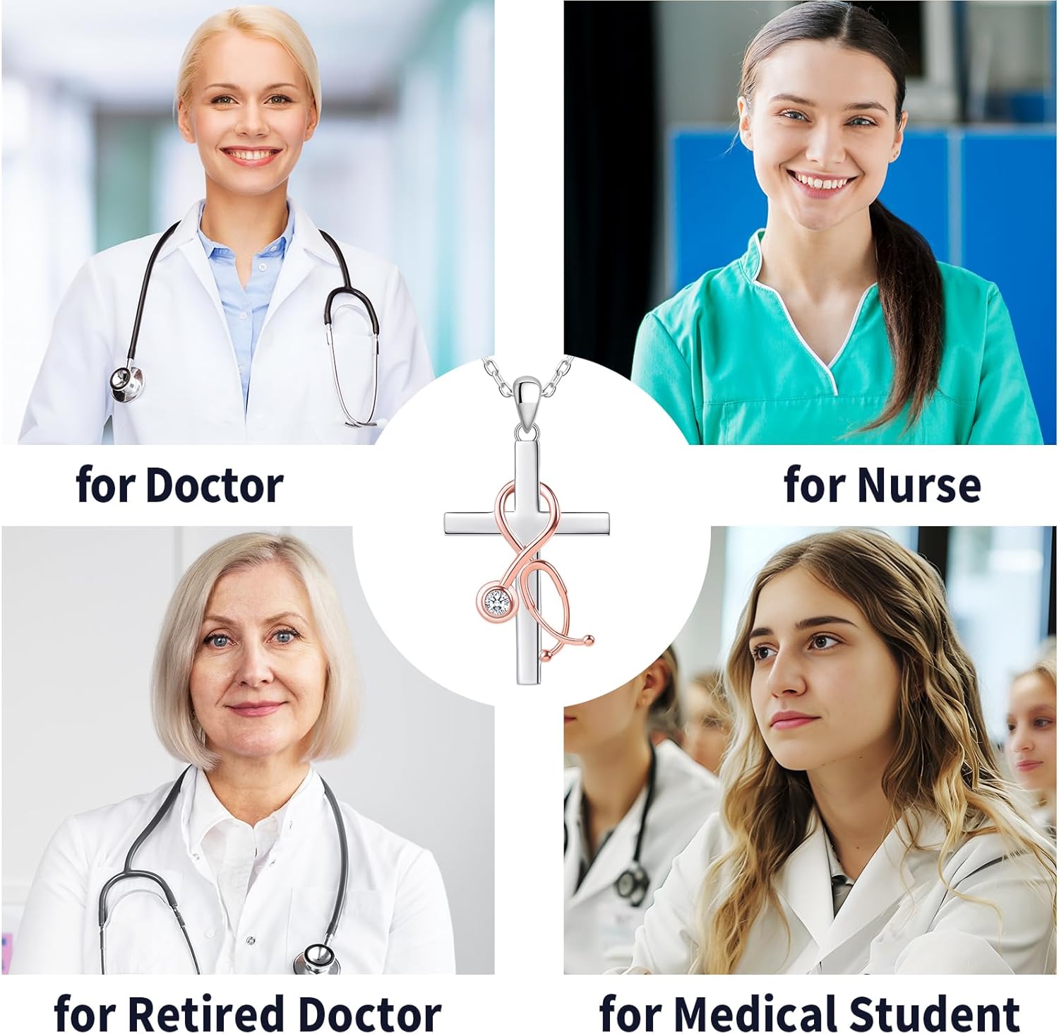 YLT Stethoscope Necklace Sterling Silver Heartbeat Jewelry for Doctor Nurse Medical Student RN Nurse Gifts for Women