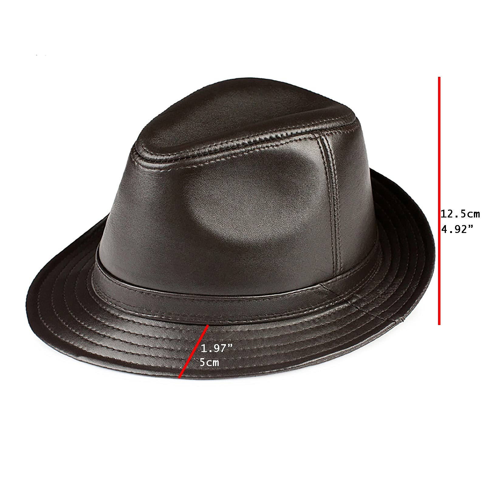 Sombreros de invierno, cuero Vintage Jazz Cap Mens Sheepskin Retro Fedora Gentleman Hat 55-60cm