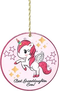 BANBERRY DESIGNS Best Granddaughter Ever - Christmas Ornaments for Girls - White Unicorn with Rainbow Horn Pink Mane Hooves and Tail - Gifts for Granddaughters - Themed Birthday Gift - 2 1/2