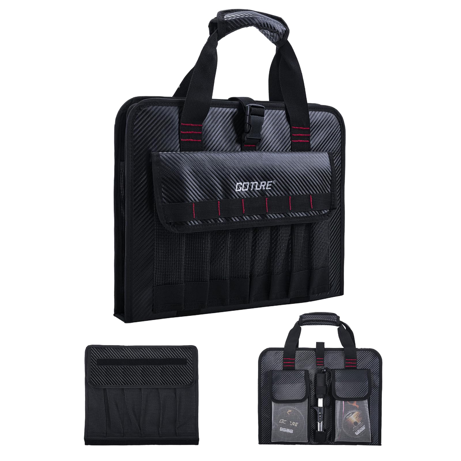 Goture Fishing Jig Bag,34 Mesh Pockets Portable Water-Resistant 600D PU Fishinig Lure Bag Saltwater Freshwater,Detachable Compartment, Suitable For