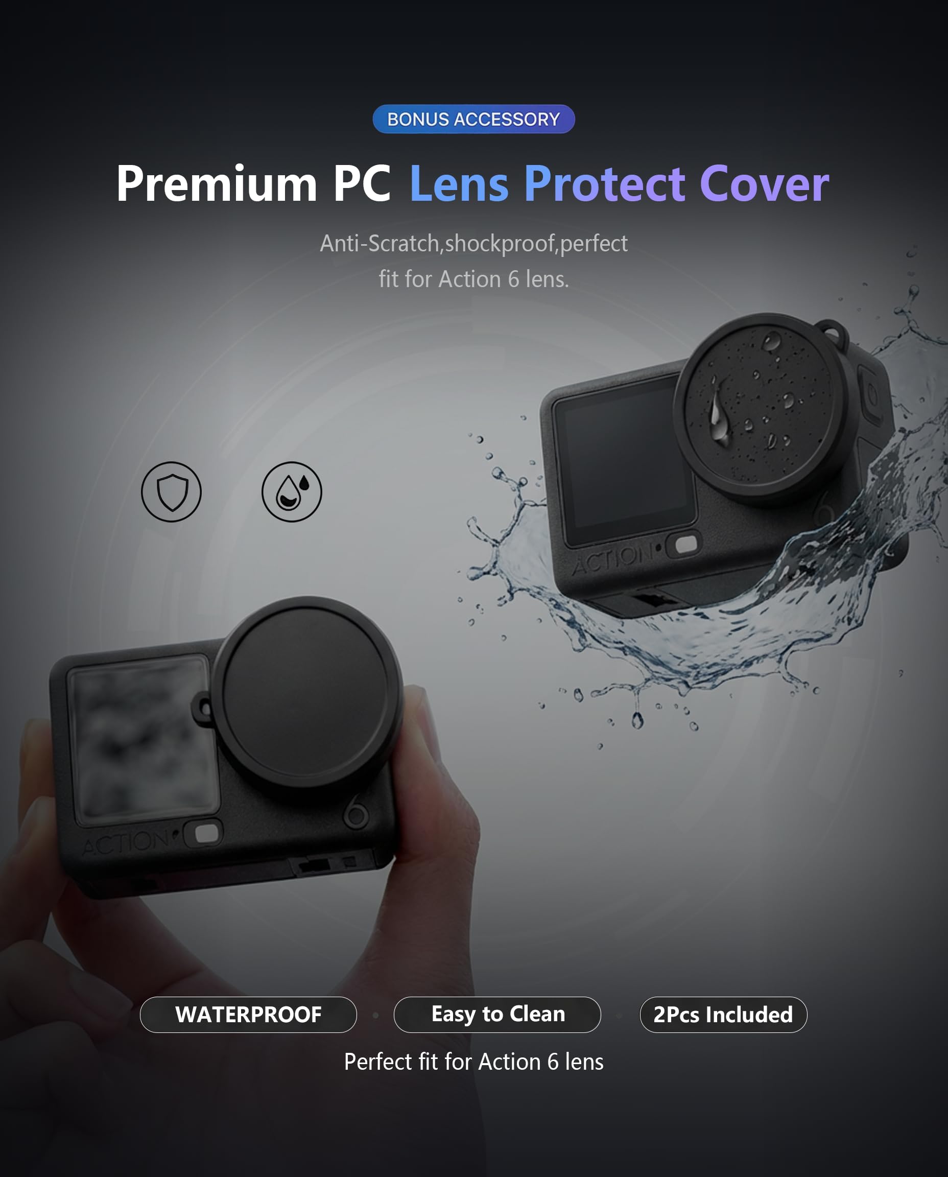 iDaPro Screen Protector+ Lens Protector do DJI Action 6, Szkło hartowane 9H | 2 Full zest. + obiektyw Caps + pudełko ABS. Twardość 9H, odporne na rysy, bez bąbelków, HD, antyodciskowe, łatwy montaż.