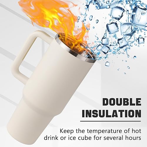 Miniatura 2 de Vaso de 40 onzas con asa y pajita, vaso de acero inoxidable con tapa y pajilla, taza de viaje aislada al vacío, taza de viaje 2 en 1 tapa (pajilla