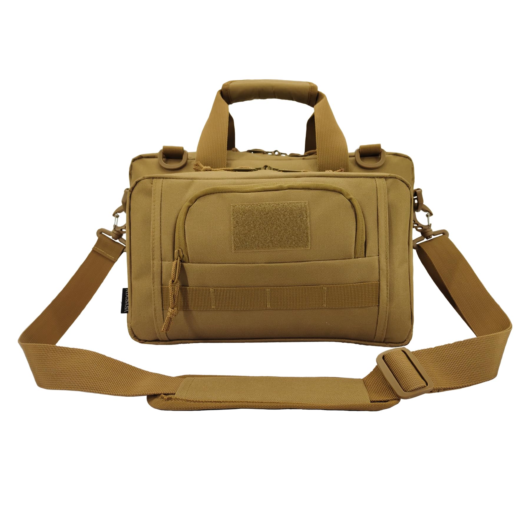 ADUSASA Tactical Gun Range Bag for 4 Handguns Ammo, Pistol Duffle Bag with 5X Magazine Slots for Hunting Shooting Range Sport (Khaki)