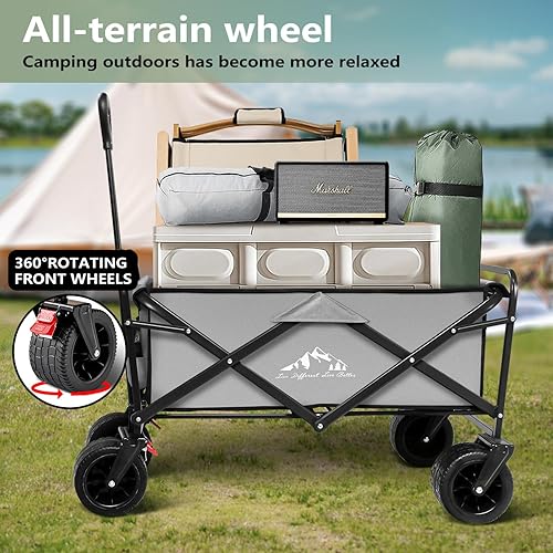 Miniatura 4 de Carro plegable grande, resistente, plegable, de gran capacidad, plegable, para la playa, para acampar, deportes, compras, color gris