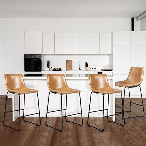 Miniatura 27 de LEMBERI Juego de 2 taburetes de bar de 26 pulgadas, modernos taburetes de bar de altura de mostrador, taburete de bar de piel sintética con respaldo