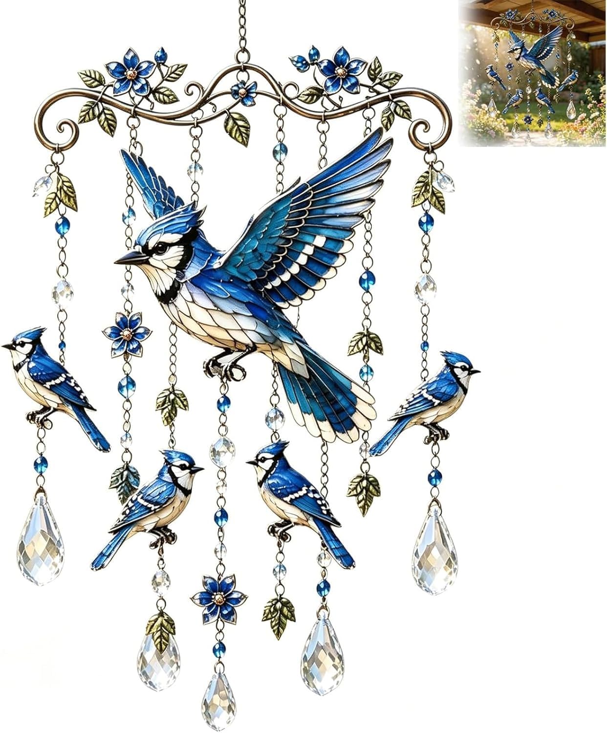 zoocco Hummingbird Wind Chimes Metal 55 x 24cm for Garden Outdoor (B)