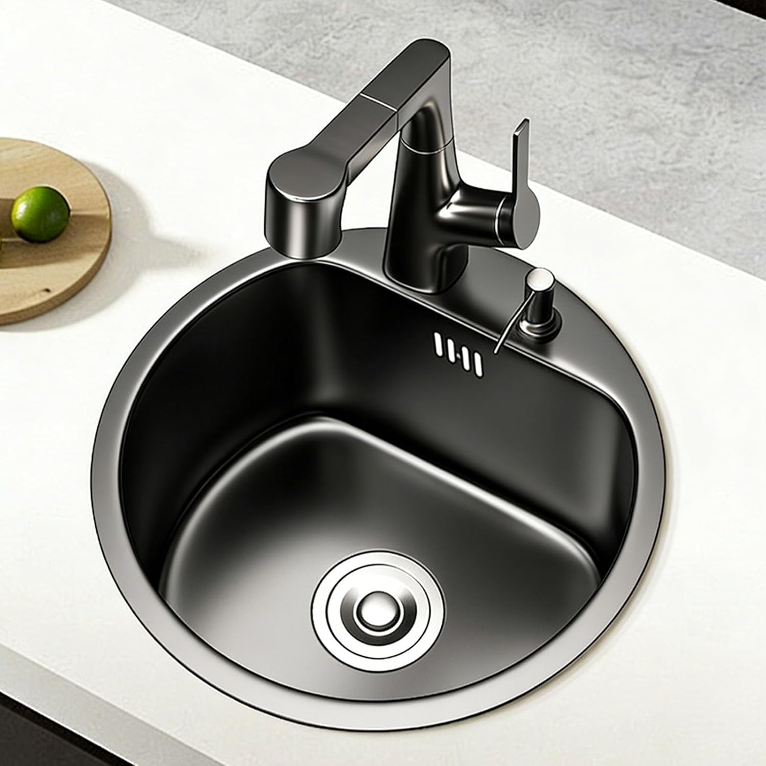 Round Stainless Steel RV Sink with Faucet, Single Bowl Camper Sink, Space Saving Drop In Sink for RV, Trailer, Boat, Marine, and Outdoor Kitchen 16.5x16.5x7.5in