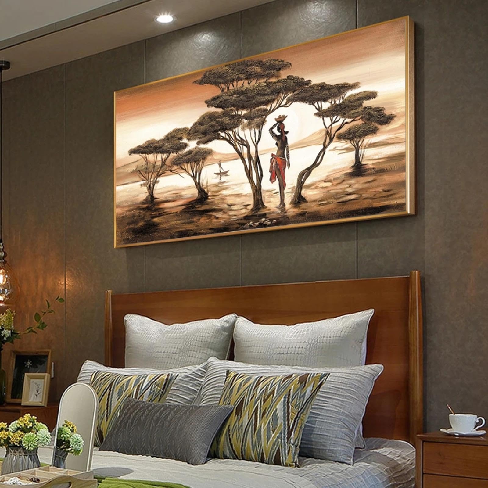 Femme Africaine Classique Coucher De Soleil Paysage Toile Peintures Mur Art Estampes Et Affiches Mur Art Photos Décoration De La Maison 40x90cm (16x35in) Avec Cadre
