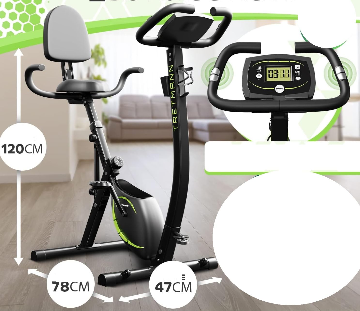 Składany rower treningowy 3 w 1, cichy opór magnetyczny, fotel SoftFoam z regulowanym oparciem, rama ze stali węglowej, maksymalne obciążenie 140 kg, do użytku domowego