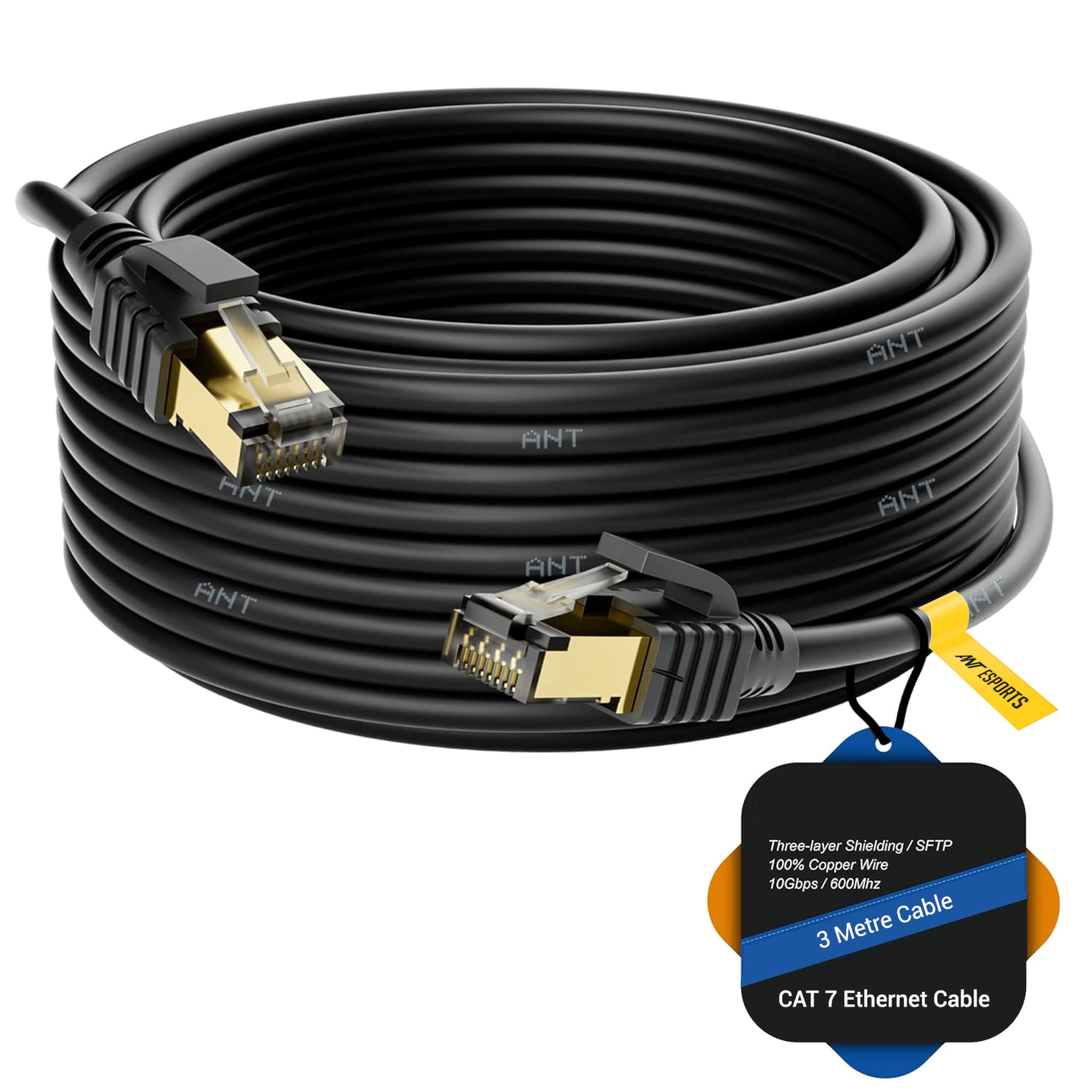 Ant Esports AEC7103 Gold Plated Cat7 Ethernet Cable High Speed 10Gbps 600MHz Ethernet Cord LAN Cable with RJ45, Weatherproof Internet Network Patch Cord for Gaming, PS, Xbox, Modem, Router 3M Black-image-27