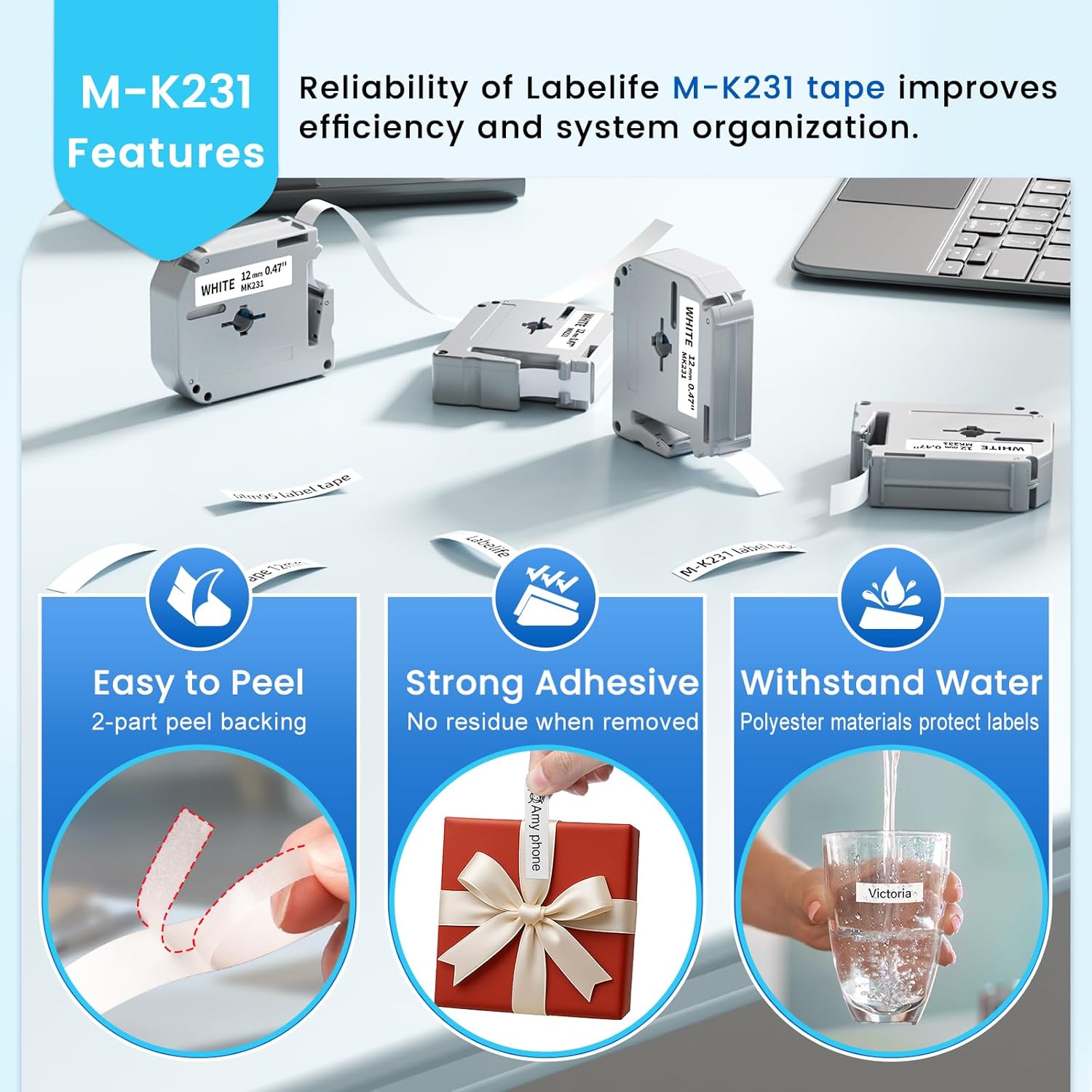 Labelife M-K231 PTM95 Label Tape Replace for Brother M Tape P Touch M-K231S M231 MK231 M-231 12mm 0.47 Inch for Brother PTouch PT-M95 PT-65 PT-80 PT-70 PT-45 PT-90 Label Makers, Black on White, 4 Pack - Image 4