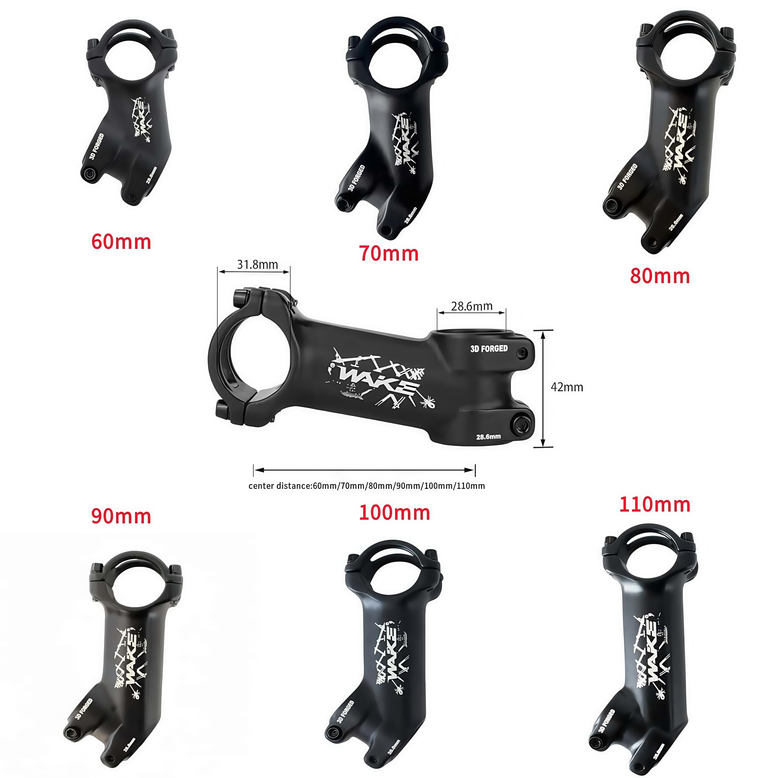 TRKIMAL 31.8 - Potencia de bicicleta de 60 mm/70 mm/80 mm/90 mm/100 mm/110 mm, aleación de aluminio de 35 grados para bicicleta de carretera, bicicleta de montaña, MTB, BMX, ciclismo, bicicleta