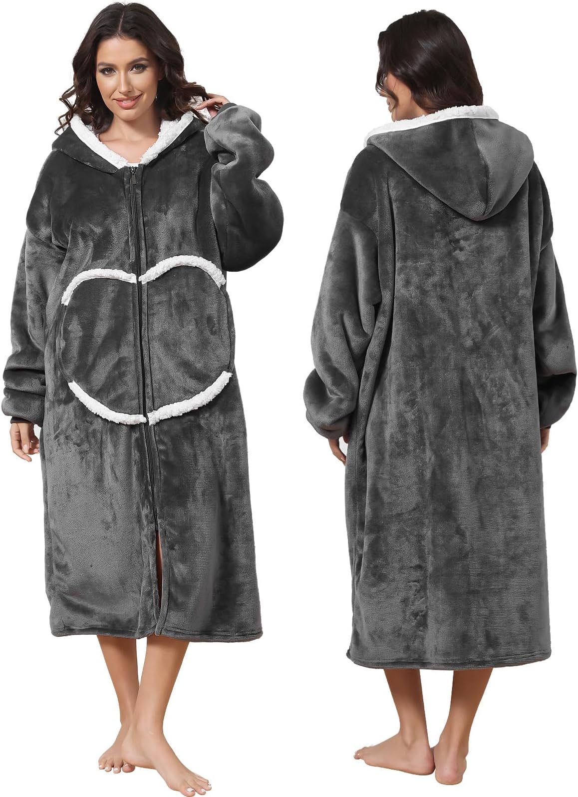 FEELJAM Oversized Wearable Blanket with Sleeves and Hood, Adult Hoodie Blankets with Zip and Pockets (Dark Grey-#a, 120)
