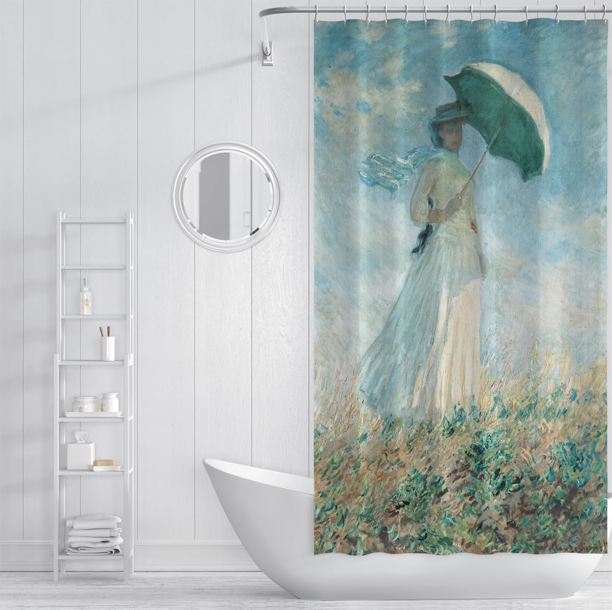 Set di Tende doccia per bagno Donna Elegante 180x200cm | Tende da doccia Blue Sky Flower Field impermeabili con stampa HD in tessuto ad asciugatura rapida con ganci