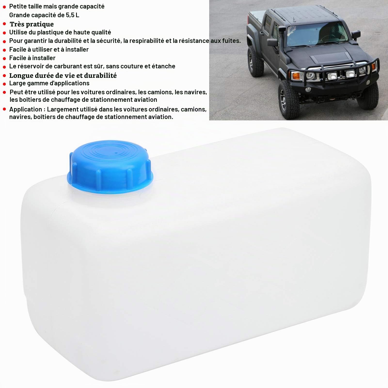 Réservoir D'essence en Plastique de Réservoir de Carburant de 5.5L Réservoir D'huile de Grande capacité pour la Boîte de Chauffage de Stationnement D'aviation de (Bleu)