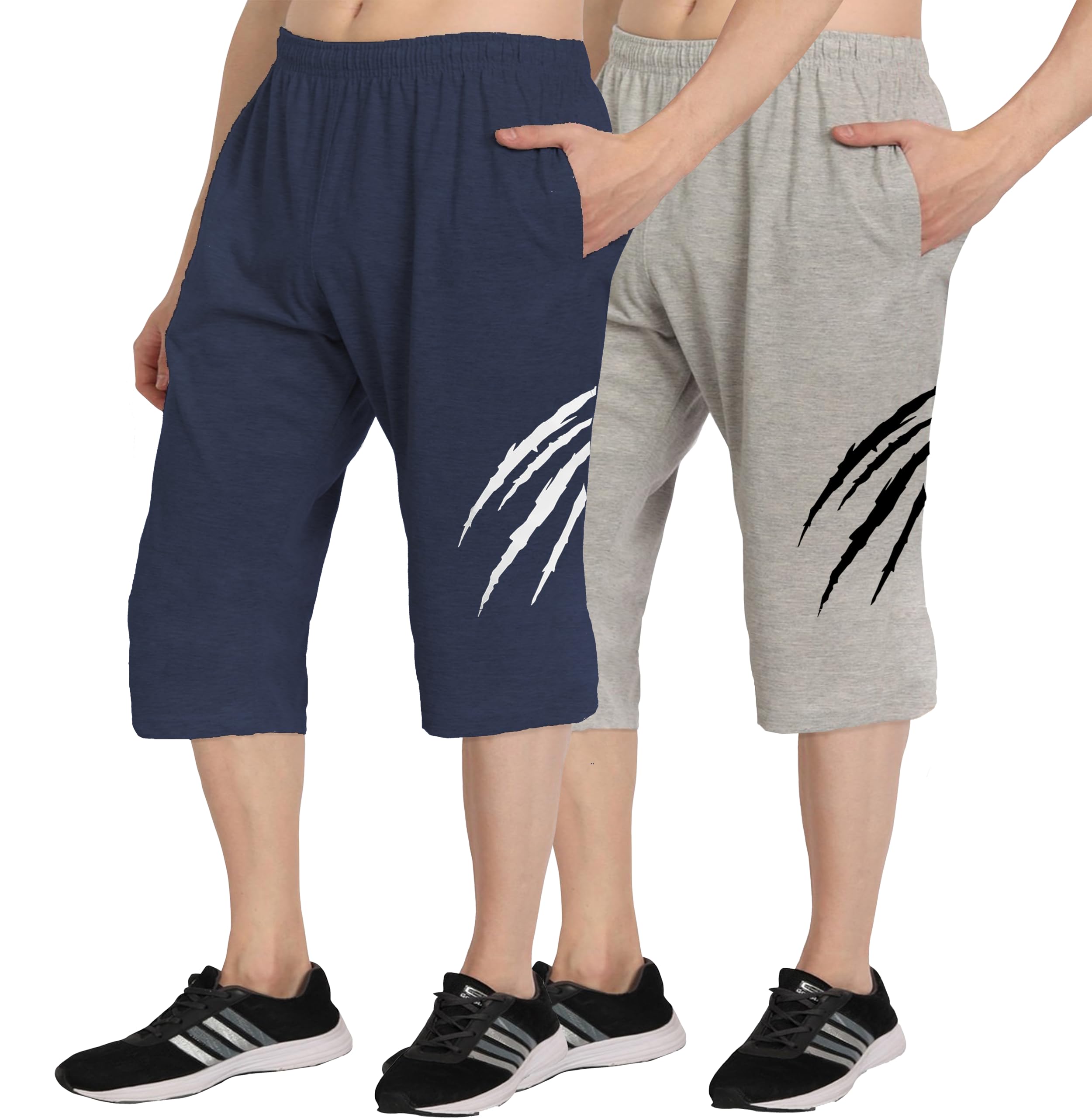 West Gate Clothing Plus Size Mens Three Fourth for Men | Mens Cotton Capri | Men's 3/4 Combo Pack 2 | Roar Print | Men's Capri 2XL,3XL,4XL,5XL