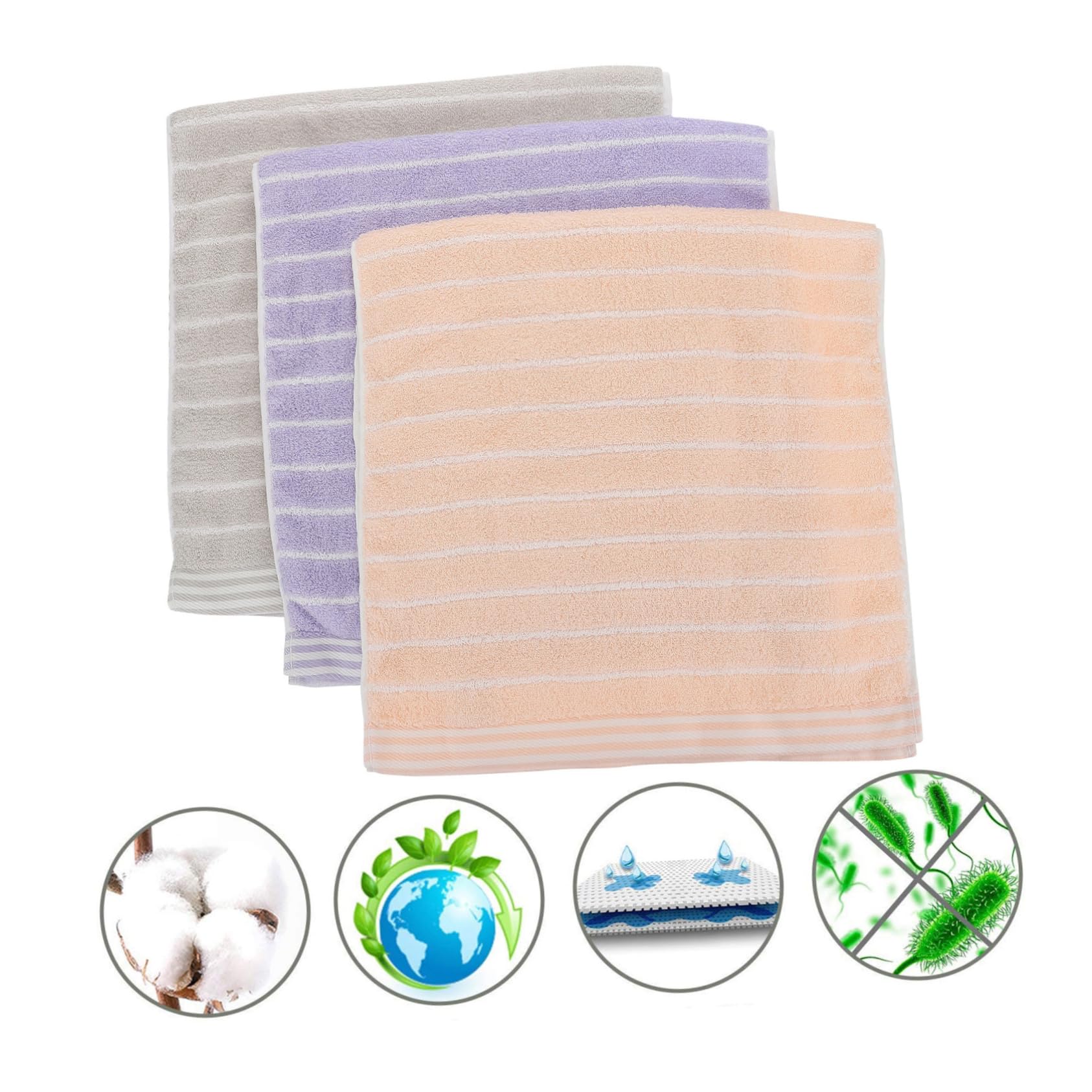 Set 3 Asciugamani Viso In Cotone 100% | 33x73 Cm | Morbidi E Assorbenti | Colori Naturali Per Casa E Bagno