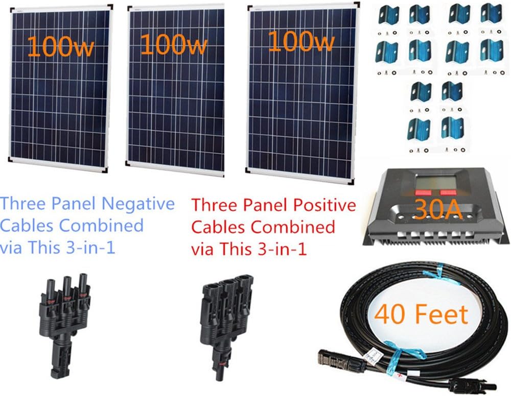 Plug-n-Power 3-in-1 Space Flex 300w Three 100w Solar Panels Charging Kit for 12v Off Grid Battery next day from U.S.