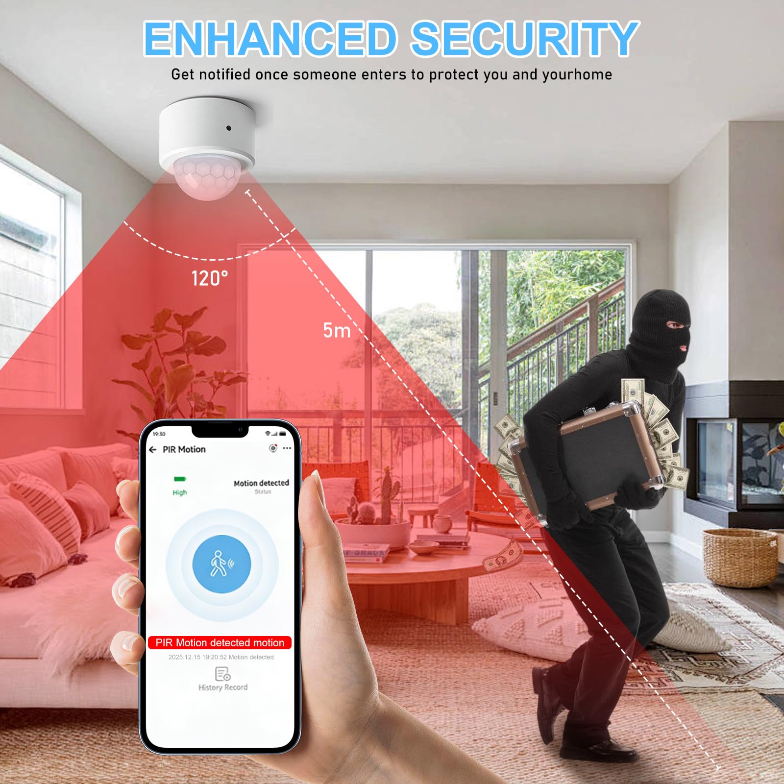 Zigbee - 6 detectores de movimiento: sensor de movimiento PIR, detector de movimiento inteligente, alarma WiFi para Smart Life/Tuya, entornos inteligentes de seguridad y control de luz (ZigBee Hub